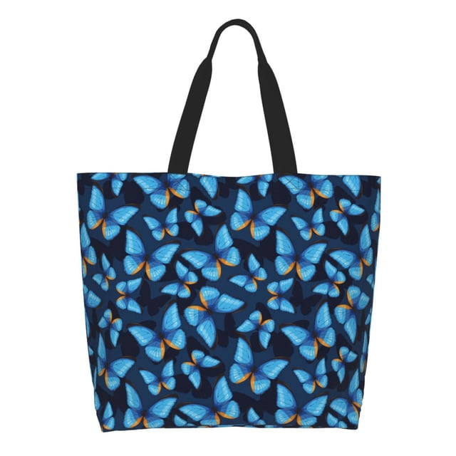 Balery Blue Butterfly Bolsa Tote Estilo Estético con Cremalleras, Bolsa de Hombro, Bolsa de Compras Grande y Plegable