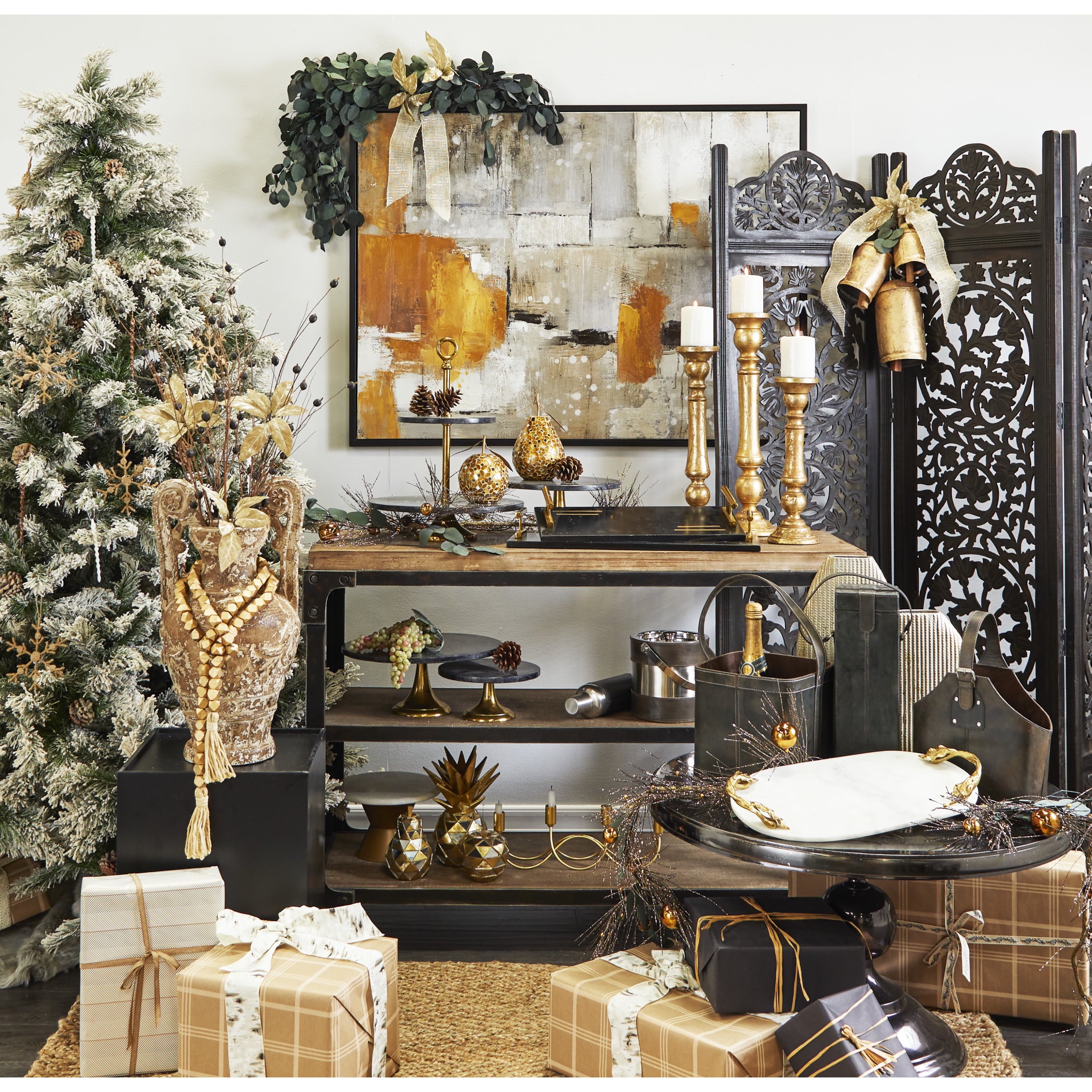 10", 6", 4"H Gold Polystone Decorative Fruit Sculpture with Mirror Accents, by DecMode (3 Count)