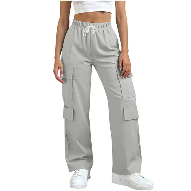 MXUIKV Cargo Pants for Women with Multi Pockets Drawstring Loose Fitted Trousers for Outdoor Activewear Pan