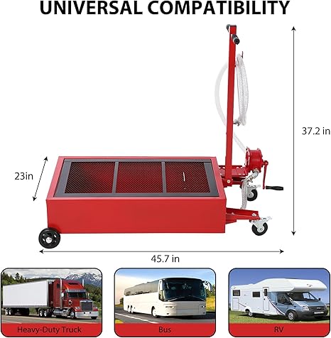20 Gallon Oil Drain Pan Oil Drain Tank, 76L Low Profile Oil Drain Pan, Large Capacity Oil Change Pan with Manual Pump & T Foldable Hand and Wheels, 8FT Hose Oil Drain Cart for Car, SUV, Trucks