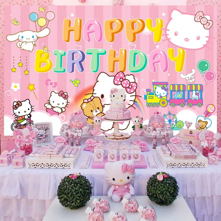 Hello Kitty Party Backdrop, 71x43'' Hello Kitty Birthday Party