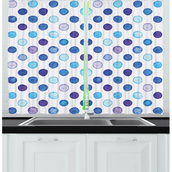 Ambesonne Watercolor Kitchen Curtains, Blue Tones Soft Funky, 55"x39", Multicolor