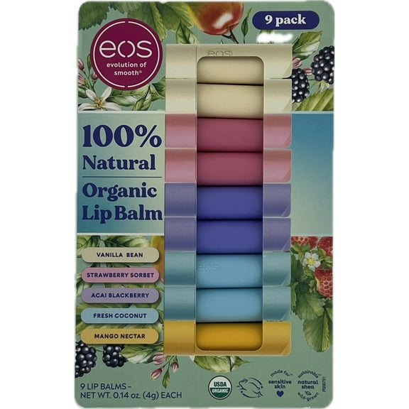 eos 100% Natural Organic Lip Balm, Variety, 0.14 Ounce (Pack of 9)