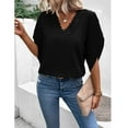 thumbnail image 5 of Work Office Blouses for Women Lace Crochet V Neck Elegant Tshirts Solid Bell Sleeve Basic Tops Casual Summer Tunics, 5 of 7