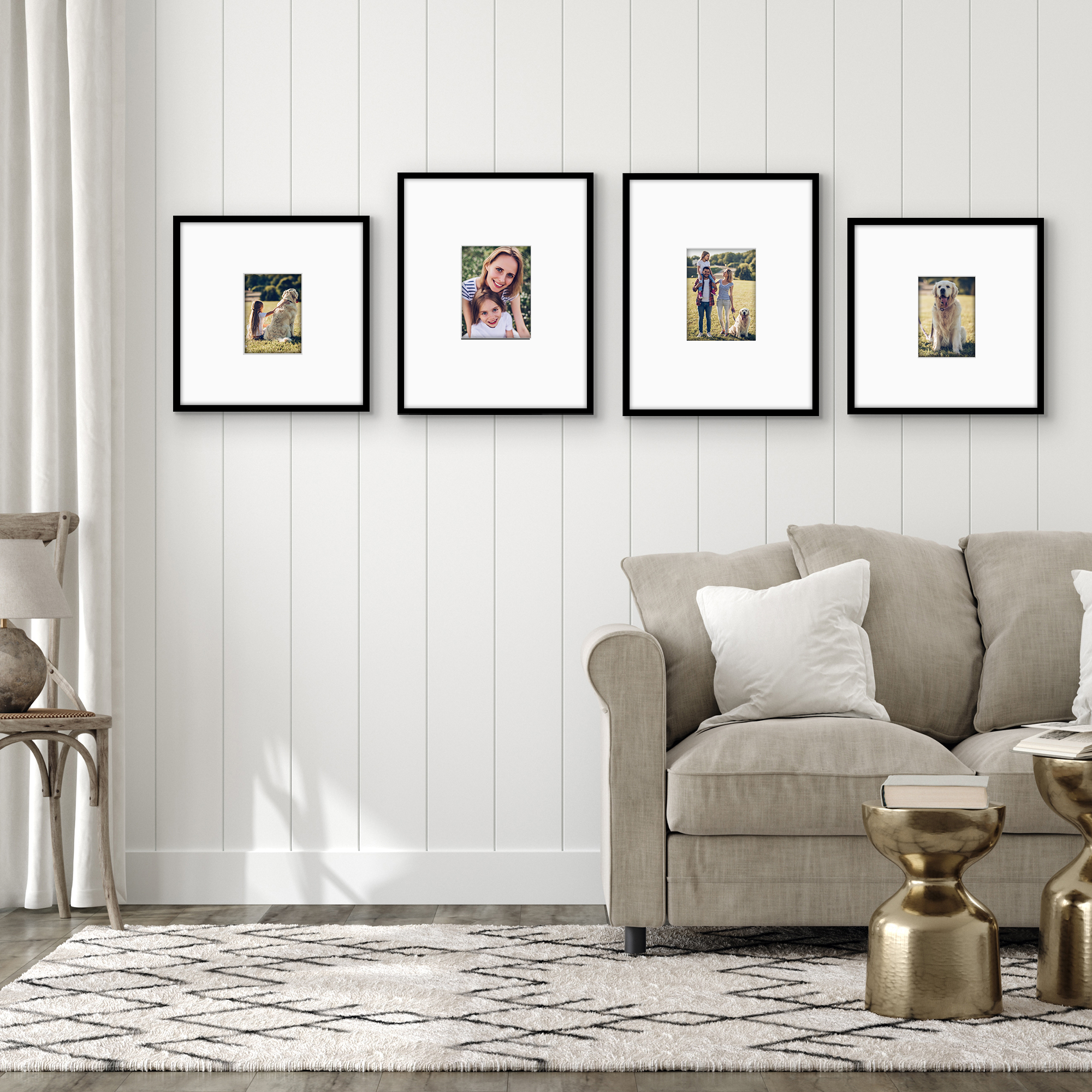 Americanflat Set of 4 Picture Frames - Gallery Wall Frame 2 with 16x20 with 6x8 Mats 2 with 16x16 with 5x7 Mats - Black