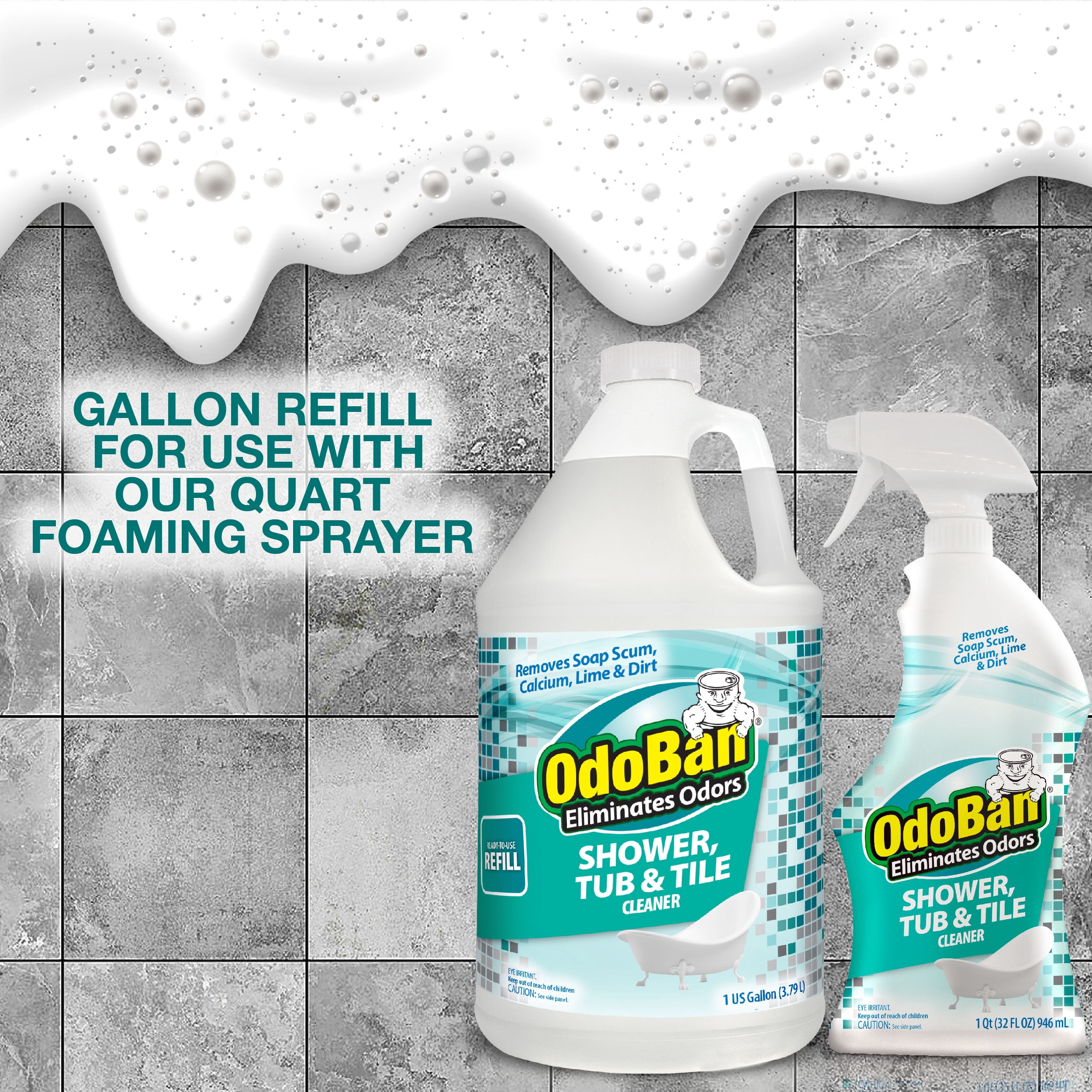 OdoBan Ready-to-Use Shower Tub & Tile Cleaner, 32 Fl Oz Spray Bottle and 1 Gallon Refill