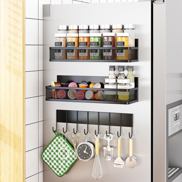 Especiero magnético Aufworld para refrigerador con estante de 8 ganchos