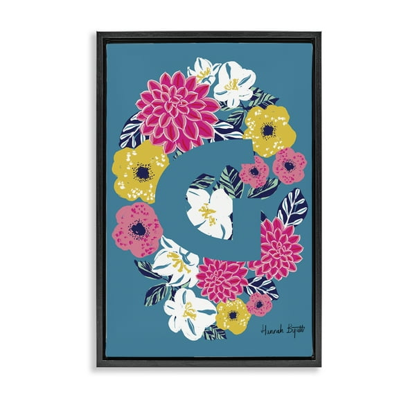 Stupell Industries Floral Bloom Letter G Botanical & Floral Painting Black Floater Framed Art Print Wall Art, 17 x 25