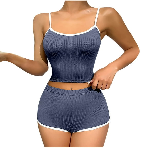 Nightgowns Set for Women Sexy Sleepwear Round Neck Cami and Shorts Sets Casual Fashion Color Block Pajama Outfits