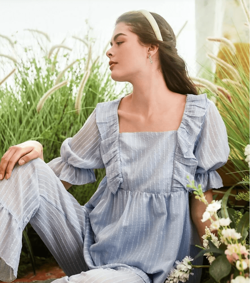 REDHOTYPE Nouveau Ensemble de Pyjama Élégant à Volants et Rayures pour Femmes