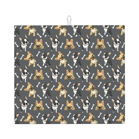 

Dish Drying Mats for Kitchen Counter - Bulldog print 16x18In Anti-Slip Absorbent Microfiber Drying Mat for Kitchen Counter Mat Dish Rack Mat with Hanging Loop