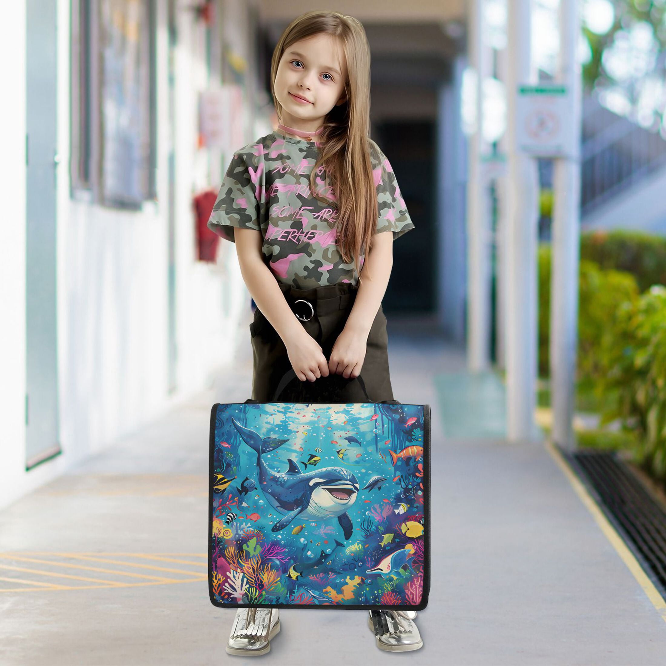 3 Ring Zipper Binder with Shoulder Strap Waterproof Trapper Keeper 2 Inch D-Ring 500 Sheets Capacity Dolphin and Fish
