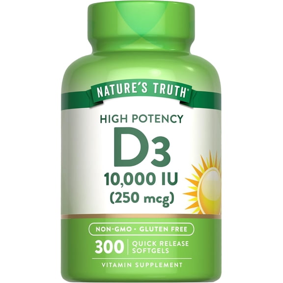 Vitamin D3 10000 IU Softgels | 300 Count | Extra Strength | Non-GMO & Gluten Free Supplement | by Nature's Truth