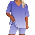 thumbnail image 2 of Cute Loungewear Sets for Women Womens Loungewear Two Piece Set Oversized V Neck Tunic Tops with Biker Shorts Soft Stretchy for Home, Sleepwear and Casual Daily Wear Purple 3XL, 2 of 5