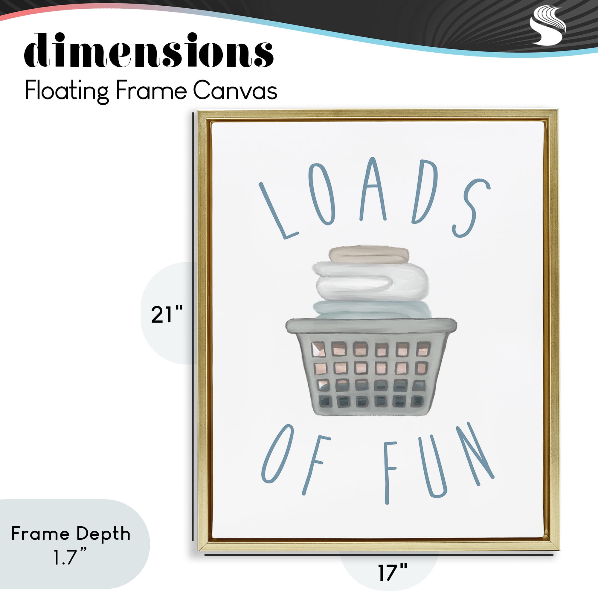 Stupell Industries Loads Of Fun Laundry Basket Gold Framed Floater Canvas Wall Art, design by Elizabeth Medley