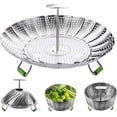 thumbnail image 1 of Steamer Basket, Veggie Steamer Basket for Cooking Stainless Steel Folding Vegetable Steamer Insert with Extending Removable Center Handle Expandable to Fit Various Size Pot(7" to 11"), 1 of 5