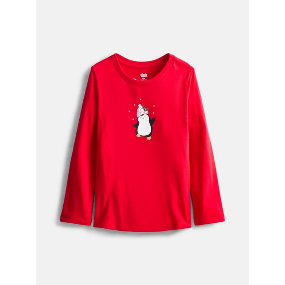 Wonder Nation Baby and Toddler Girls Crewneck Tee with Long Sleeves, Sizes 0M-5T