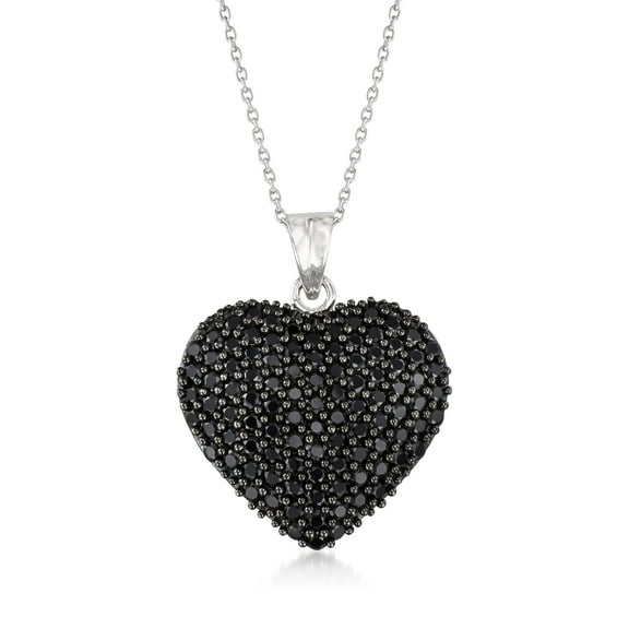 Ross-Simons 4.00 ct. t.w. Black Spinel Heart Pendant Necklace in Sterling Silver, Women's, Adult
