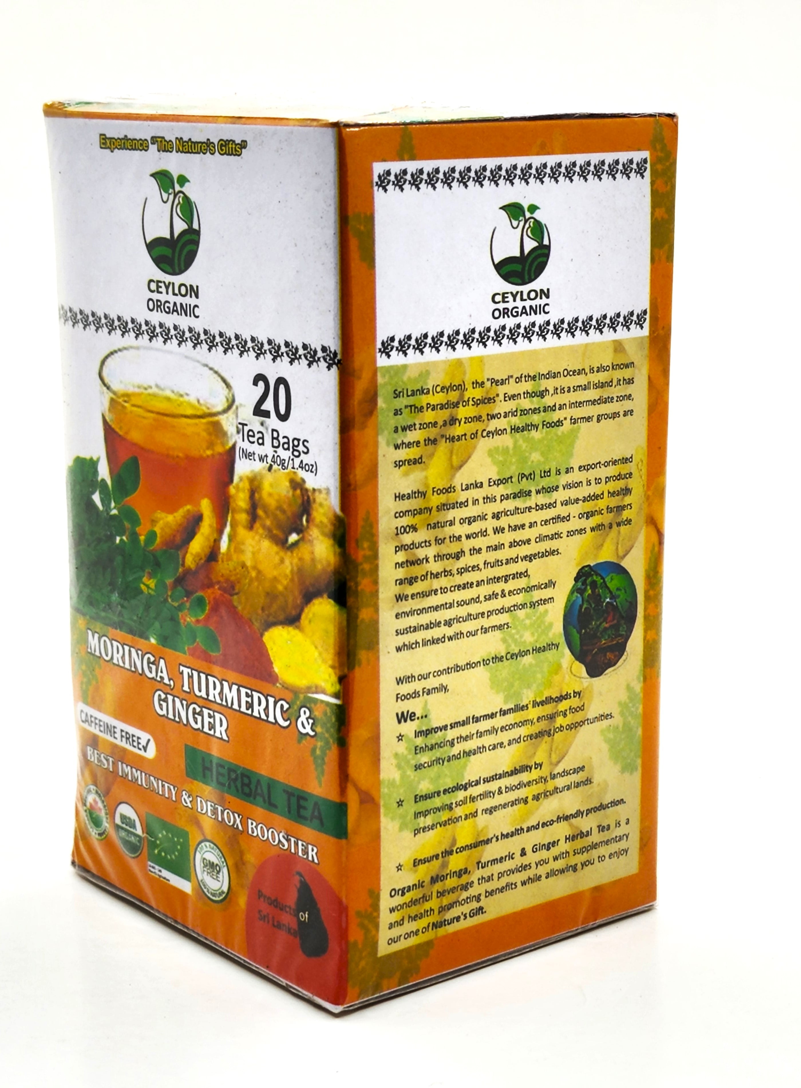 Moringa, Turmeric & Ginger Herbal tea( 20 bags) product of Sri Lanka Best immunity & detox
