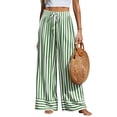 thumbnail image 3 of VV AVEORS Women'S Palazzo Pants 2026 Summer Striped Satin Wide Leg High Waisted Flowy Casual Lounge Sweatpants Pockets Green S, 3 of 8