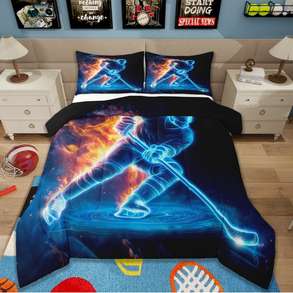 jejeloiu Sports Game Bedding Comforter Set,Ice Hockey Twin Comforter Sets,Hockey Stadium Bedding Set For Children,Breathable Room Decor Reversible,2pcs