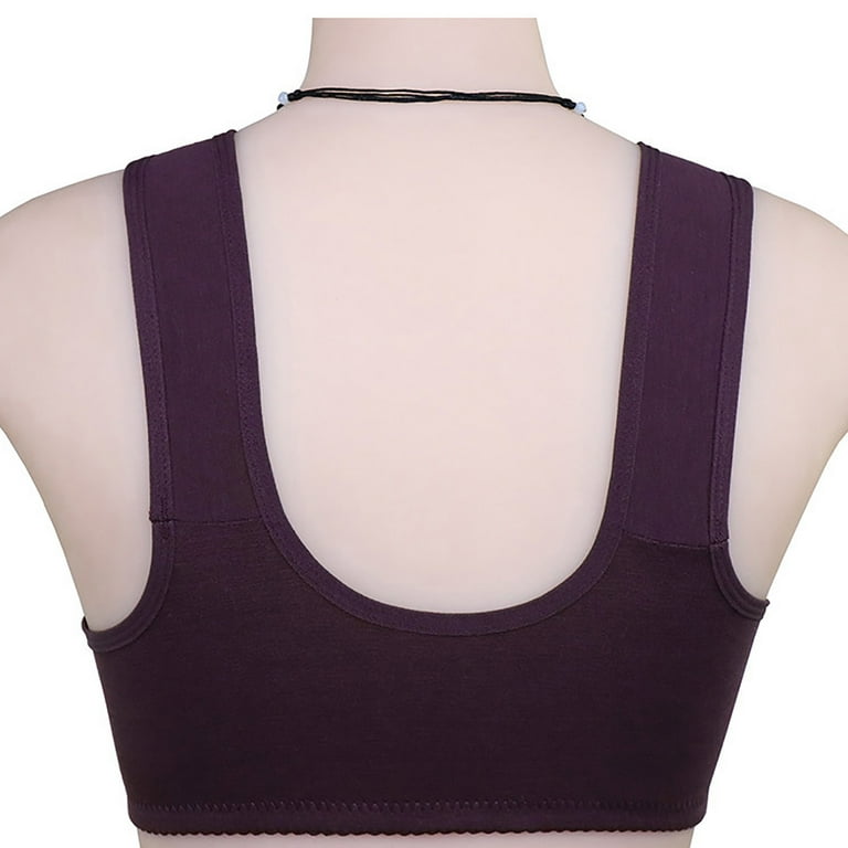  2Pcs Cotton Bras for Medium Elderly Women Wireless Front  Closure Sleep Bra Full Coverage Sports Bra Vest Tops (Color : Purple+Gray,  Size : 36/80BC) : Clothing, Shoes & Jewelry
