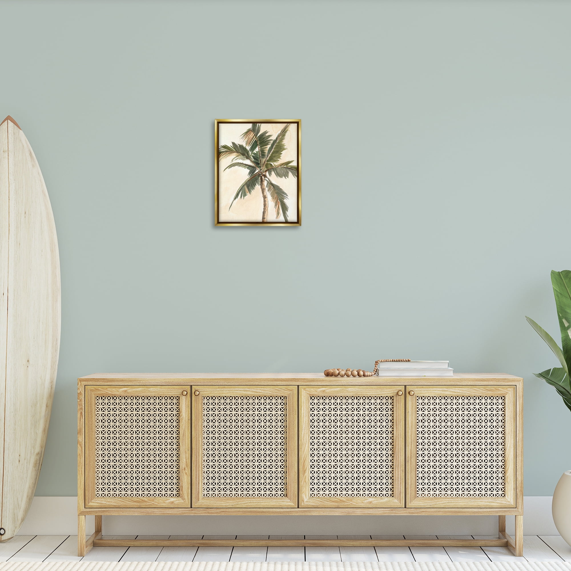 Stupell Industries Muted Palm Tree Plants & Flowers Painting Gold Floater Framed Canvas Art Print Wall Art, 17 x 21