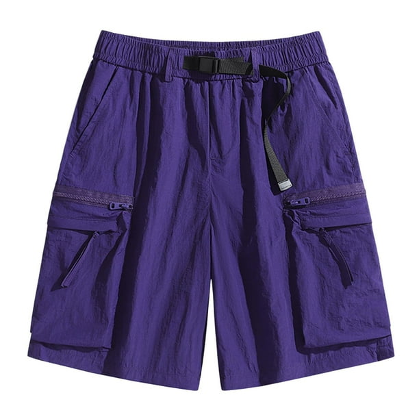 pstuiky Pantalones cortos para hombre, Pantalones cortos casuales de moda para hombre, de color sólido, con bolsillos tipo cargo y cintura elástica Pantalones cortos cargo