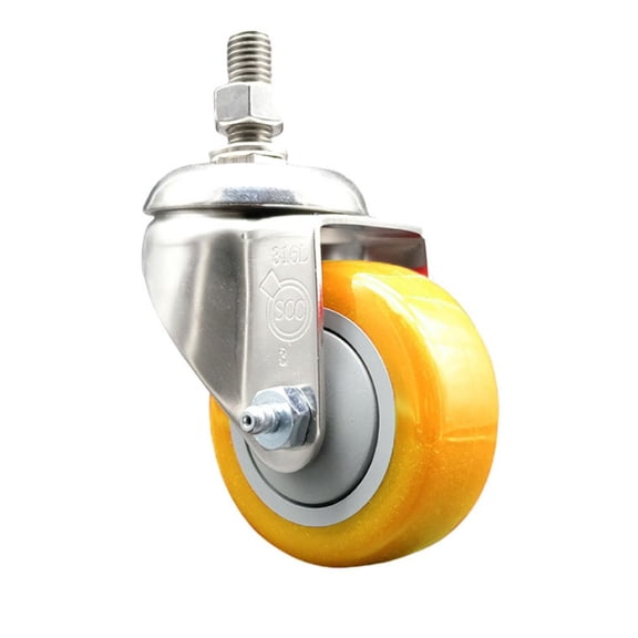 3 Inch 316SS Yellow Polyurethane Wheel Swivel ½ Inch Threaded Stem Caster SCC