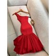 thumbnail image 2 of Women's Red 3D Floral Asymmetric Shoulder Bodycon Evening Dress, 2 of 16