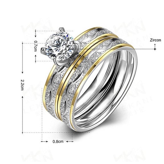 Womens Zircon Rings Set 316L Stainless Steel Double Layer Bridal Ring Round Shape Elegant Design Special Occasions