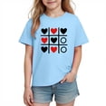 thumbnail image 2 of Girls Valentine's Day Shirt Heart Print Tic Tac Toe Tee | 100% Cotton Short Sleeve Top for Kids Age 4-10 | Cute Casual Holiday Play Outfit in Blue,Size 3 T, 2 of 9