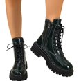 thumbnail image 6 of Willtoo Women Mid Calf Booties Faux Sequin Leather Non Slip Boot Lace Up Round Toe Platform Booties Motorcycle Slouchy Bootie, 6 of 6