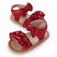 thumbnail image 5 of GiLiling Baby Girls Open-Toe Sandals with Ruffle Bowknot Frill Straps, Soft Breathable Flat Shoes for Summer Casual Wear (Red, 9-12 Months), 5 of 6