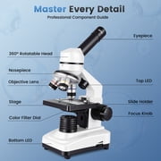 Herwicm 40X-2500X Compound Lab Microscope for Adults and Students, High-Power Biological Microscope with Smartphone Adapter and Prepared Slides Kit, Stem Kit for School Lab and Home Education
