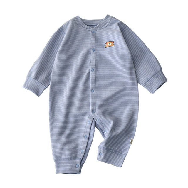 HNMKIU Unisexe Garçons Doux à Manches Longues Justaucorps Barboteuse Combinaison Confortable Col Rond Tenue pour Intérieur Printemps Automne Tenue Classique de Tous les Jours Fermeture à Boutons-Pression Design Bleu Ciel,12-18 Mois