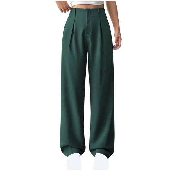 Guieoi Dress Pants for Women Business Spring/Fall Solid Color Versatile Straight Leg High Waisted Commuter Suit Work Pants Trousers Green XXL