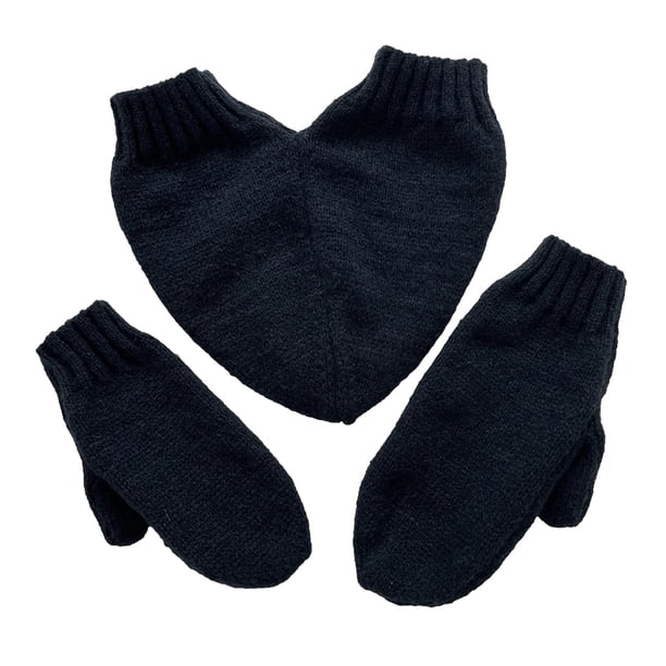 Guantes de pareja tomados de la mano, mitones gruesos térmicos para adultos, niños y niñas, puños elásticos Negro