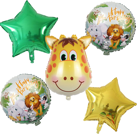 Jungle Animals Giraffe Foil Balloon Birthday Party Decor Set Gold Green Kids Balloons