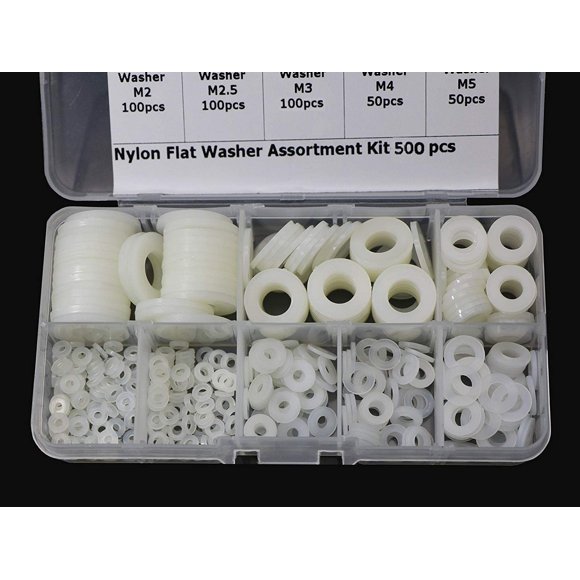 M2-M10, 500 Pieces for Mechanics, Durable Plastic Spacers Universal Nylon Washers Set