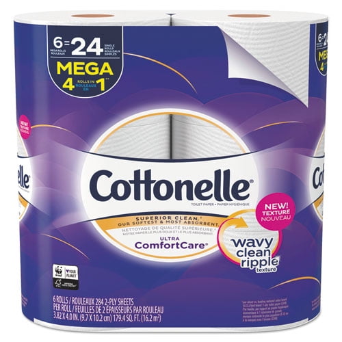 Cottonelle Ultra ComfortCare Toilet Paper, 6 Mega Rolls, 284 Sheets per Roll (1,704 Total)