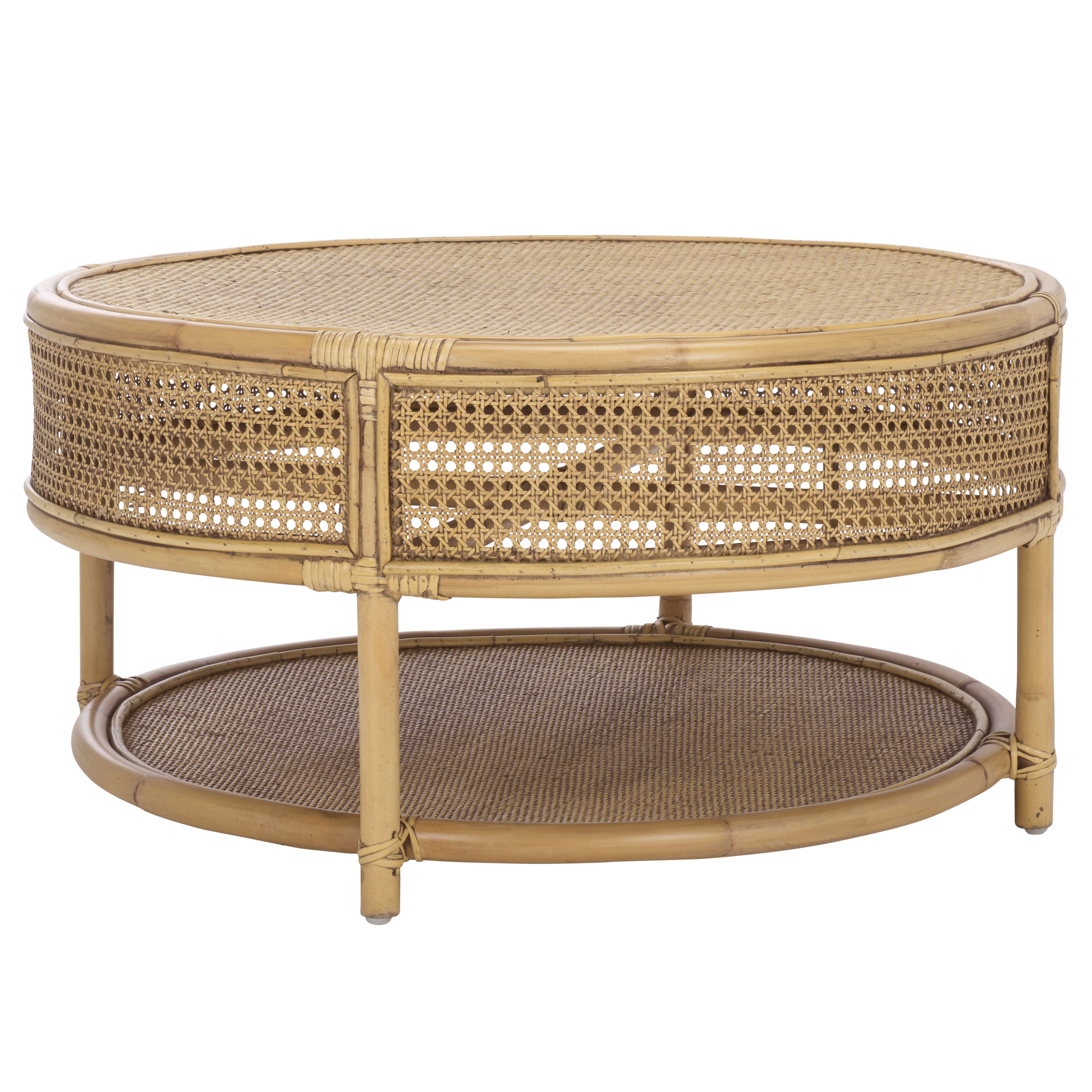 Safavieh Arvid Coastal Round Rattan Coffee Table, Honey Brown Wash