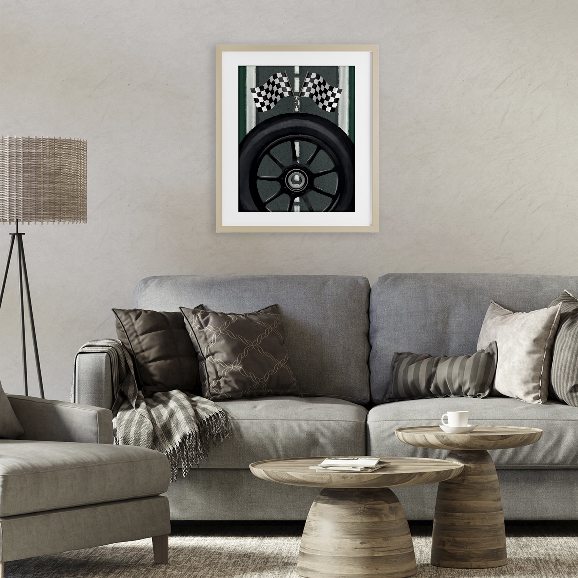 Stupell Industries Racetrack Flags & Tire Birch Framed Print Under Glass, design by Jennifer Stith