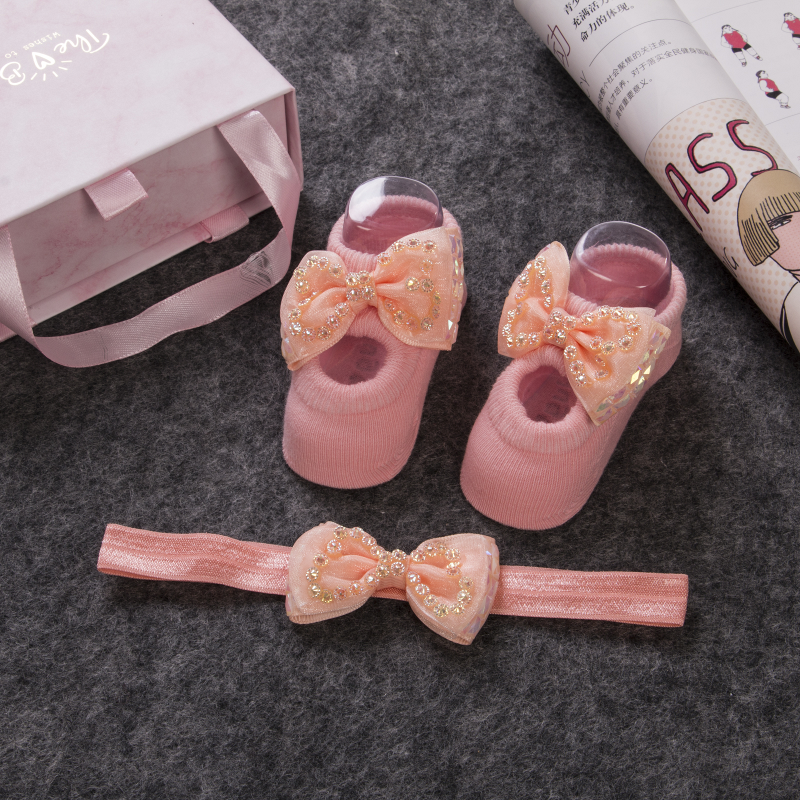 Mersariphy Newborn Headband And Socks Set Infant Girl Elastic Bow Hair Accessories Warm Hosiery Walmart Com