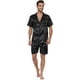 thumbnail image 1 of Conjuntos de pijama de satén para hombre Lars Amadeus ropa de noche manga corta Negro XL, 1 of 4