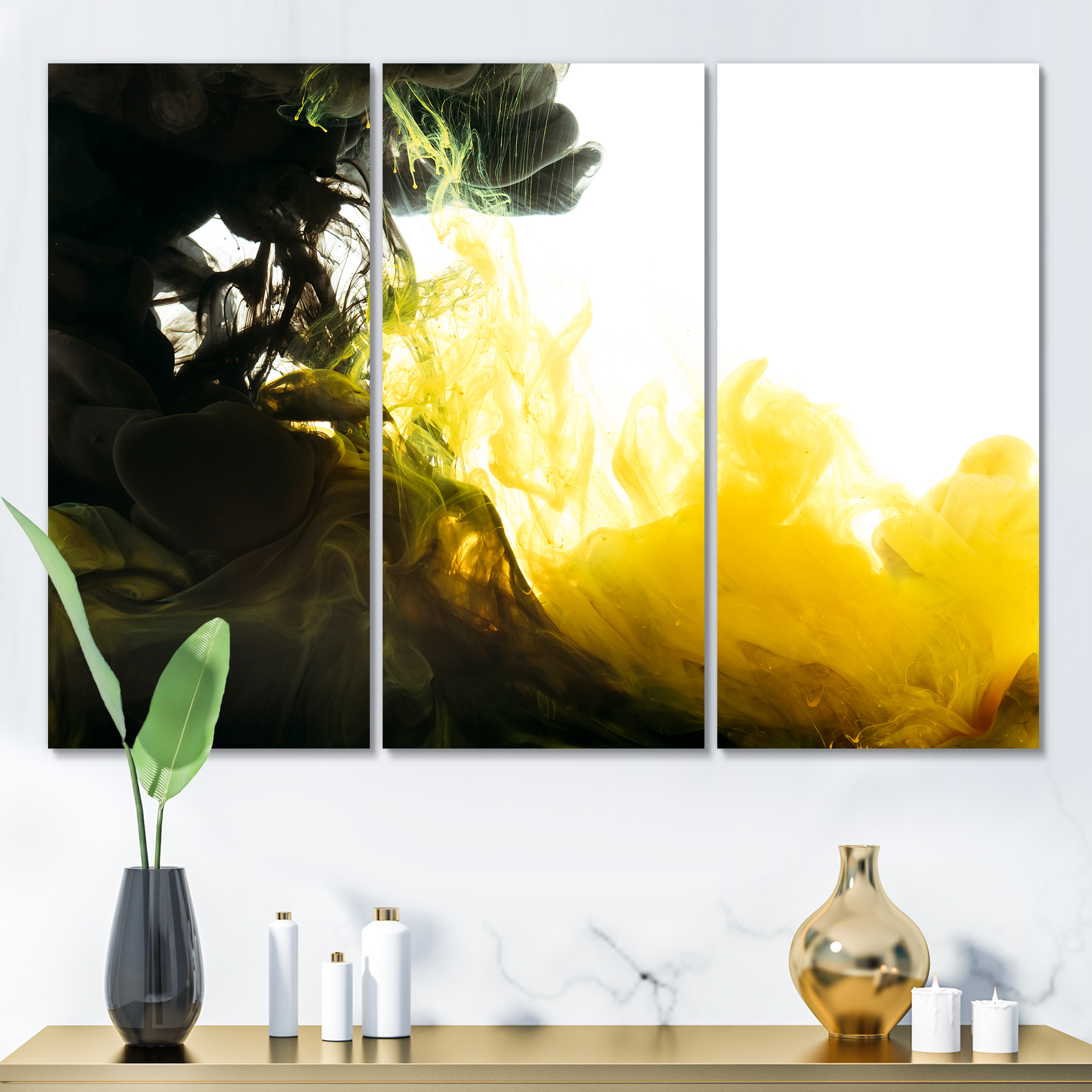 Designart ' Abstract Of Yellow Meeting Black ' Modern Canvas Wall Art Print