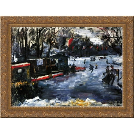 Ice Skating Rink in The Tiergarten-Berlin 24x18 Gold Ornate Wood Framed Canvas Art by Lovis Corinth