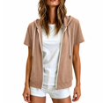 thumbnail image 2 of Yigetop Womens Short Sleeve Zip up Hoodies Sweatshirts Cardigan Loose Casual Lightweight Soft Tops Comfy Loungewear for Daily Wear Multiple Sizes Khaki XL, 2 of 6