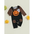 thumbnail image 3 of Suealasg Newborn Baby Boys Girls Halloween Outfit Long Sleeve Striped Print Romper Jumpsuits 3 6 12 18 Months Infant My 1st Halloween Clothes, 3 of 7