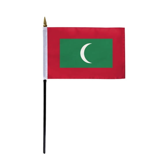 AGAS Maldives Flag 4x6 inch - 11" Plastic Pole 100% Polyester Stitched Edges Maldives National Mini Flag on a Stick
